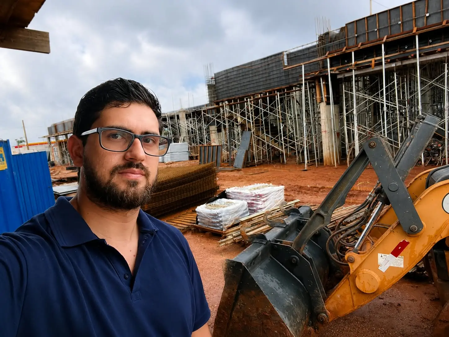 Engenheiro Civil Rafael Arruda acompanhando atividade em obra